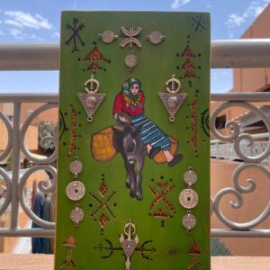 Berber Hand-Painted Wooden Donkey Market Scene Wall Art