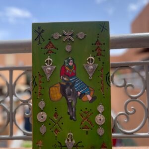 Berber Hand-Painted Wooden Donkey Market Scene Wall Art