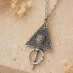 Berber Inspired Silver Pendant Tribal Style Necklace with Design