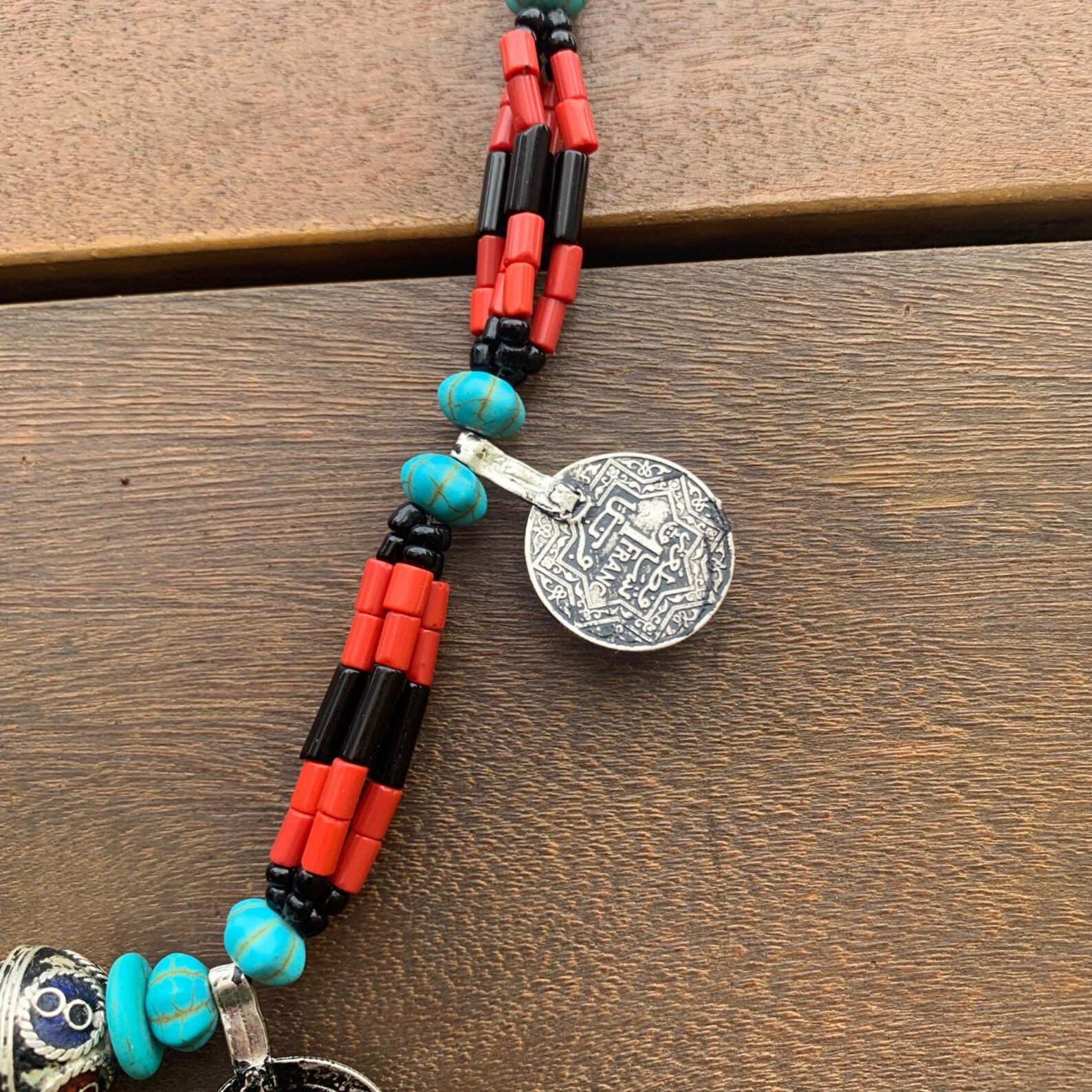 Berber Coral Turquoise Antique Coin Handmade Statement Necklace