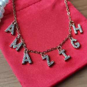 Amazigh Sparkling Letter Charm Gold-Tone Stainless Steel Necklace