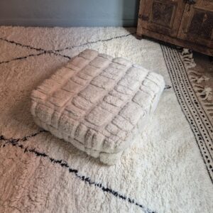 Berber Beni Ourain Square Cover White Wool Pouf