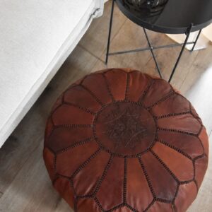 Berber Artisanal Leather Pouffe Handmade Delivered stuffed Pouf