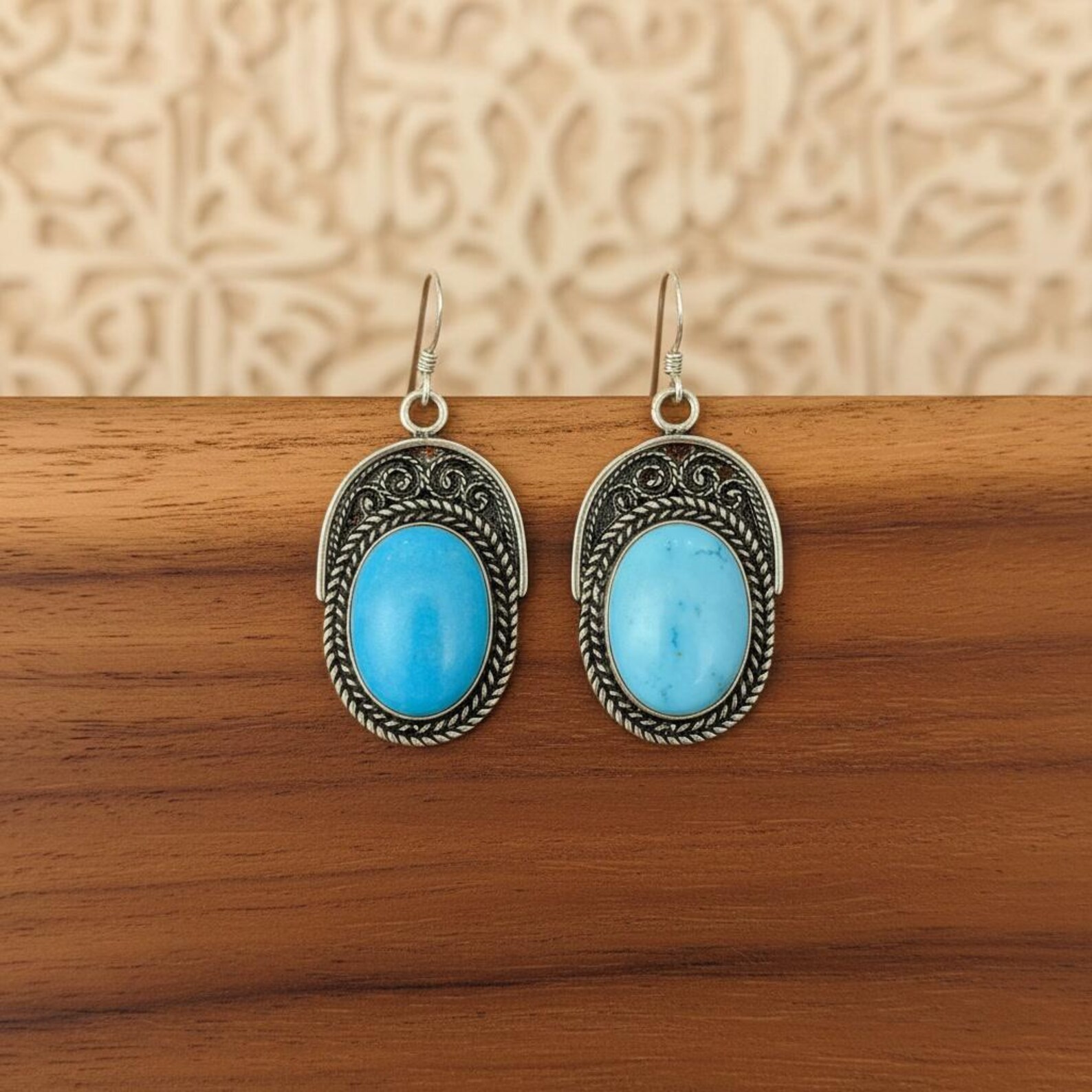 Amazigh Turquoise Silver Boho Jewelry Lightweight Dangle Earrings