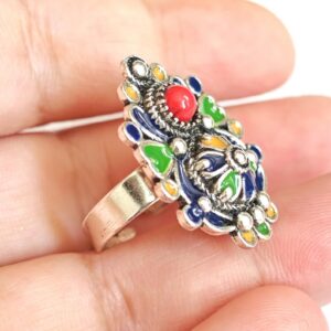 Amazigh Ring in métal argenté émaillé kabyle- - berbère
