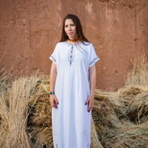 Berber Handmade Cotton Symbol Screen Printed Gandora Kaftan