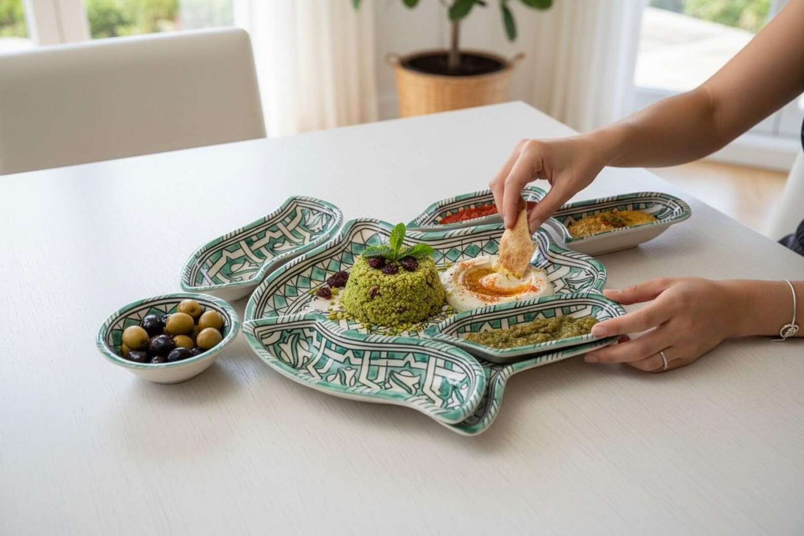 Amazigh Elegant Serving Set Pieces Handmade Ceramic Piece