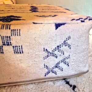 Berber Kilim Square Cover Blue Wool Floor Pouf