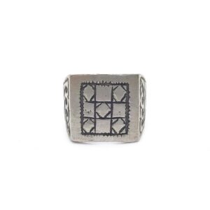 Berber Antique Square Silver Ring with Tribal Design