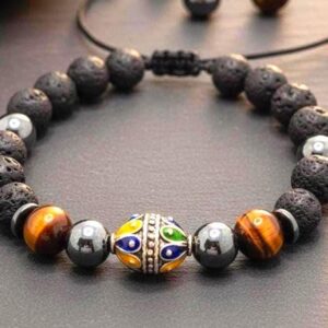 Amazigh Kabyle Men's Lava Stone Tiger Eye Enamel Bracelet