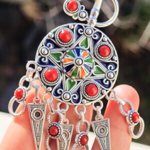 Amazigh Berber Kabyle Enameled Silver-Tone Metal Rosette Jewelry Fibula