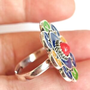 Amazigh Silver Tone Enamel Kabyle Adjustable métal Ring