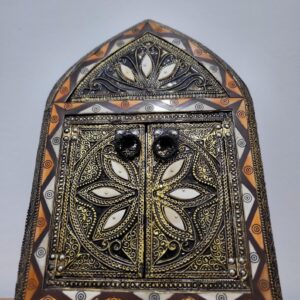 Amazigh Berber Zellige-Style Embossed Brass Mirror with Doors Wall Art
