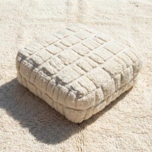 Berber Beni Ourain Square Cover White Wool Pouf