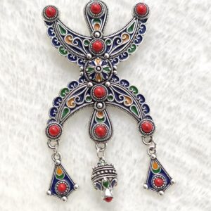 Amazigh Kabyle Enameled Silver-Tone Metal Decorative Berber Fibula
