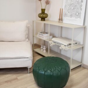 Amazigh Artisanal Leather Pouffe Handmade Green Delivered Pouf
