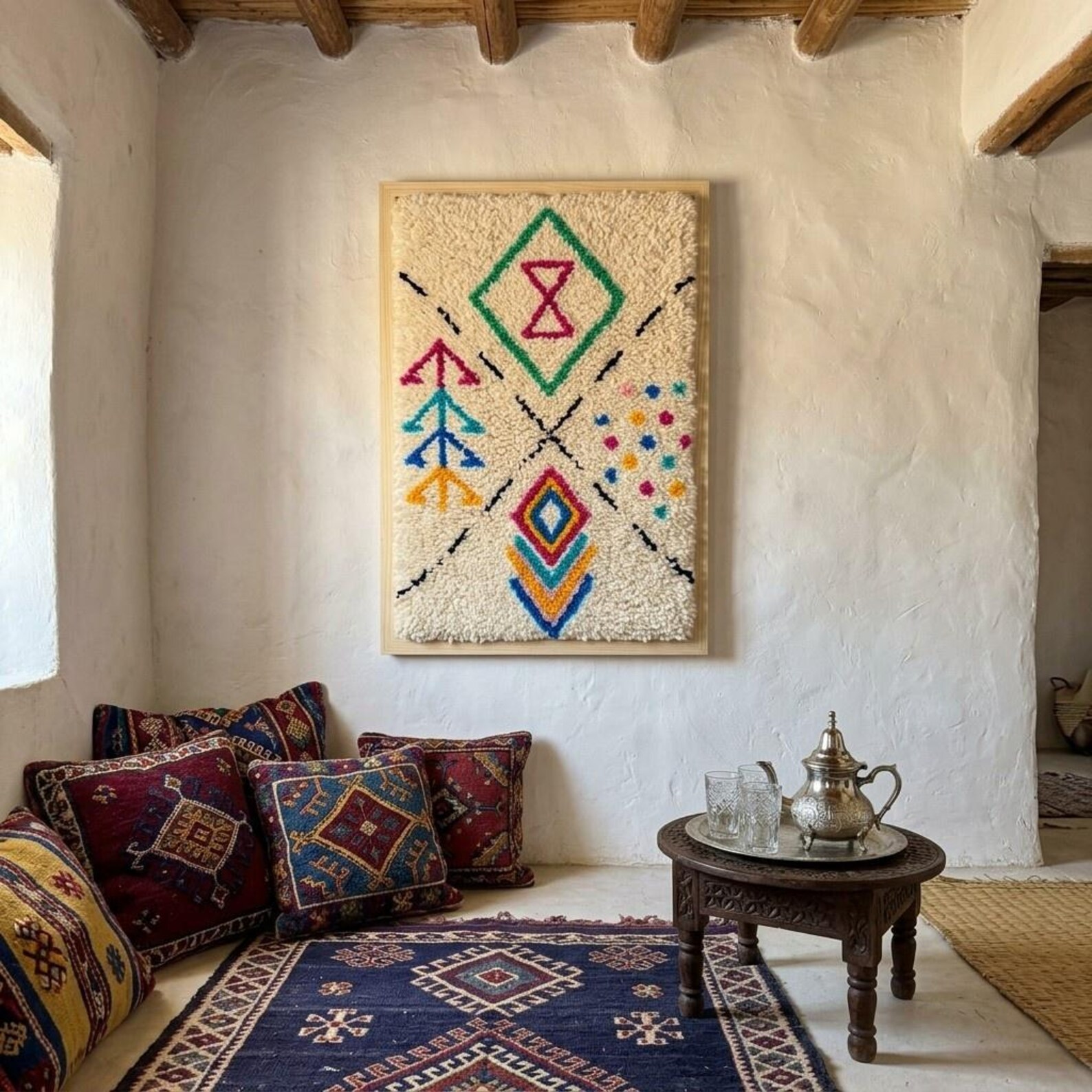 Berber Hand Knotted Symbol Wool Tapestry Wall Art