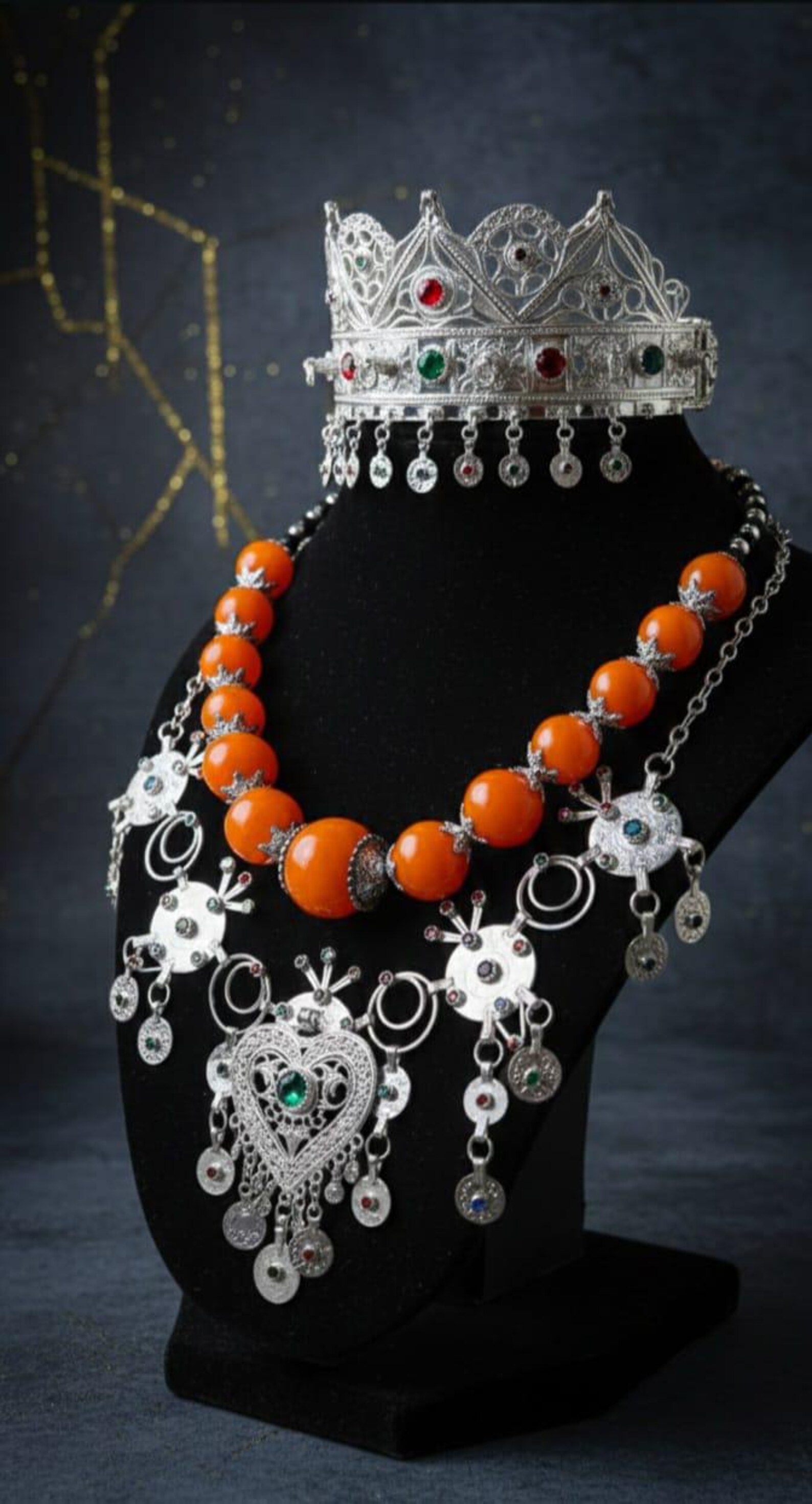 Berber Royal Jewelry Set Silver Amber Authentic Necklace