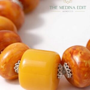 Traditional Amazigh Atlas Necklace with Orange Honey and Turquoise Beads