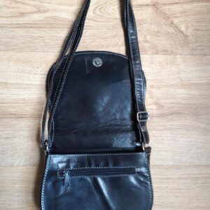 Small Black Leather Tunisian Handbag with Amazigh Motifs Shoulder Bag
