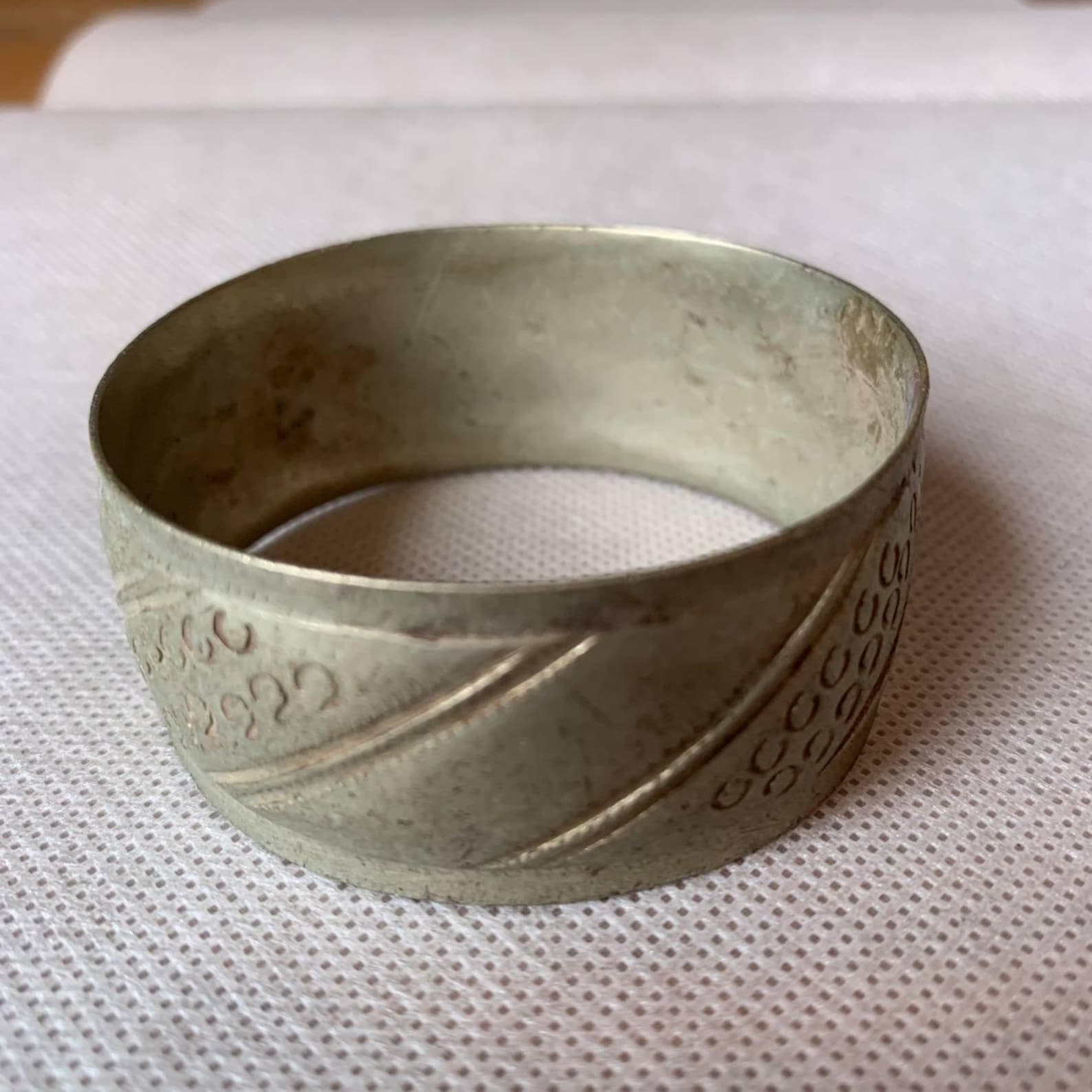 Berber Antique Twisted Crescent Stamp Dots Silver Bracelet