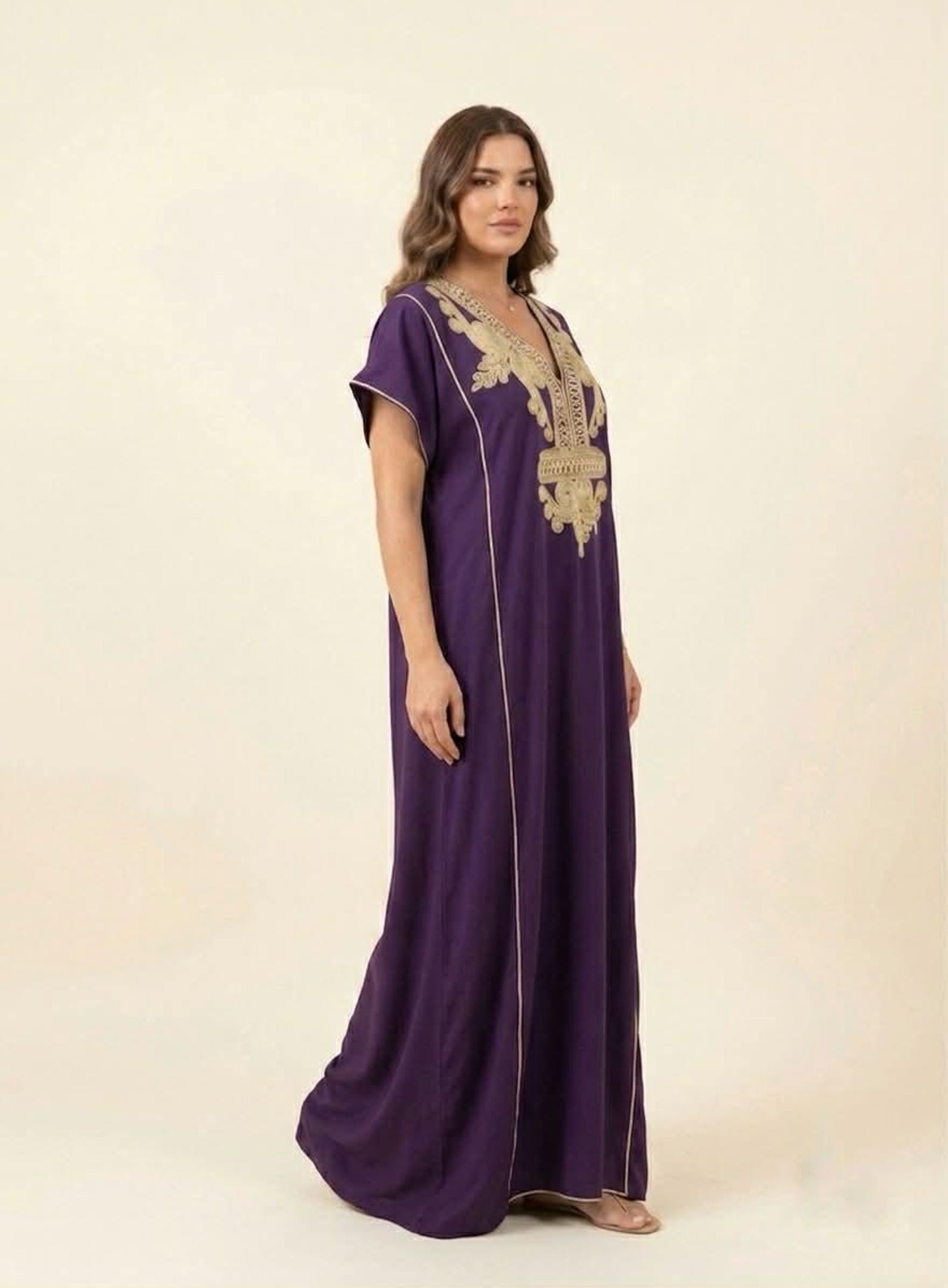 Berber Gandoura Dress Purple Embroidered Elegant summer Kaftan