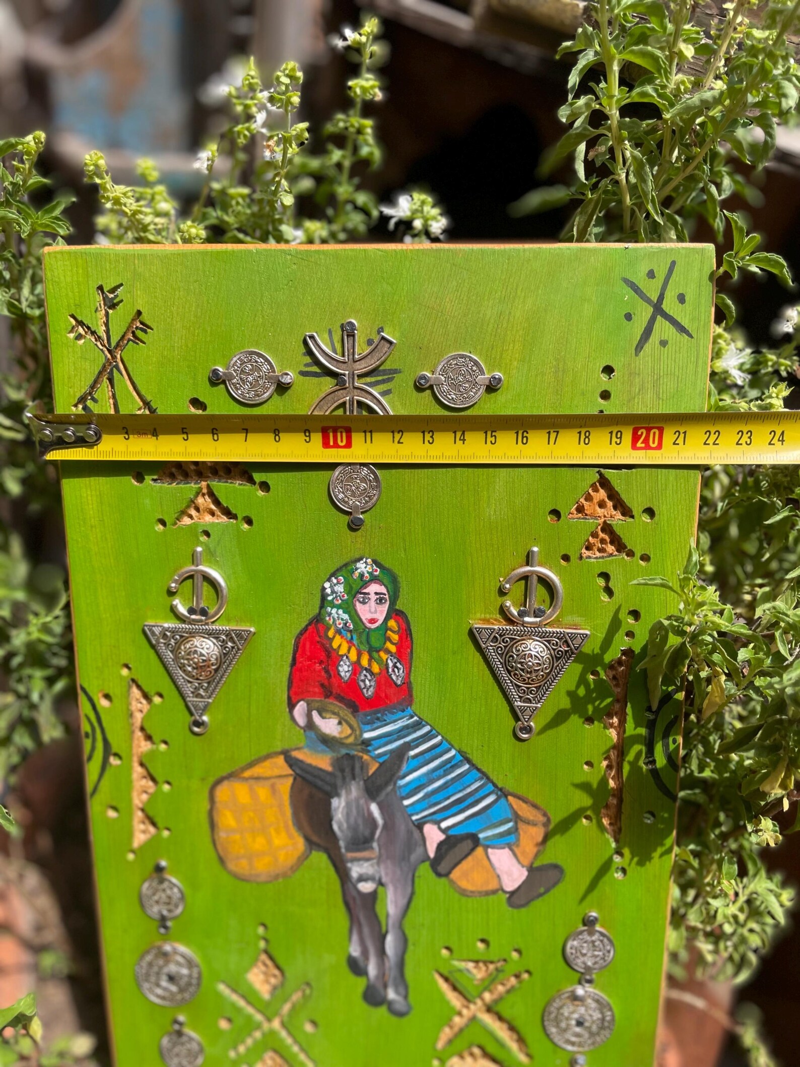 Berber Hand-Painted Wooden Donkey Market Scene Wall Art