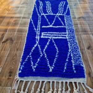 Amazigh Royal Blue Wool Tribal Handwoven Runner Rug