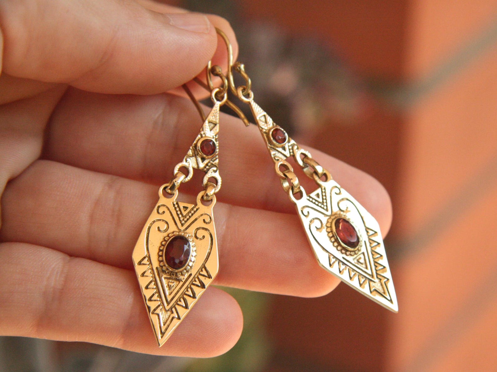 Berber Tuareg Labradorite or Garnet Gemstone Boho Earrings