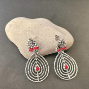 Handmade Kabyle Amazigh Red Coral Leaf Motif Dangle Earrings