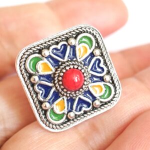 Amazigh Ring in métal argenté émaillé kabyle- - berbère