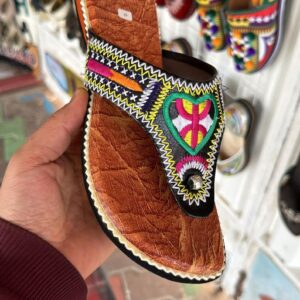 Amazigh Handmade Traditional Women’s Red Leather Embroidery Slippers