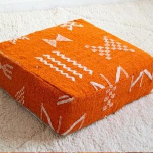 Berber Handmade orange Vintage Kilim Boho Footstool Pouf