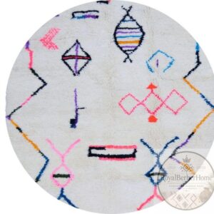 Amazigh Unique Round Minimalist Wool White Colorful Rug