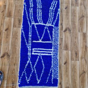 Amazigh Royal Blue Wool Tribal Handwoven Runner Rug