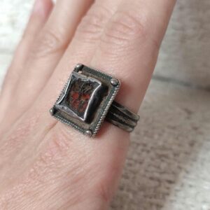 Berber Ancient Square Silver Glass Ring With Heritage