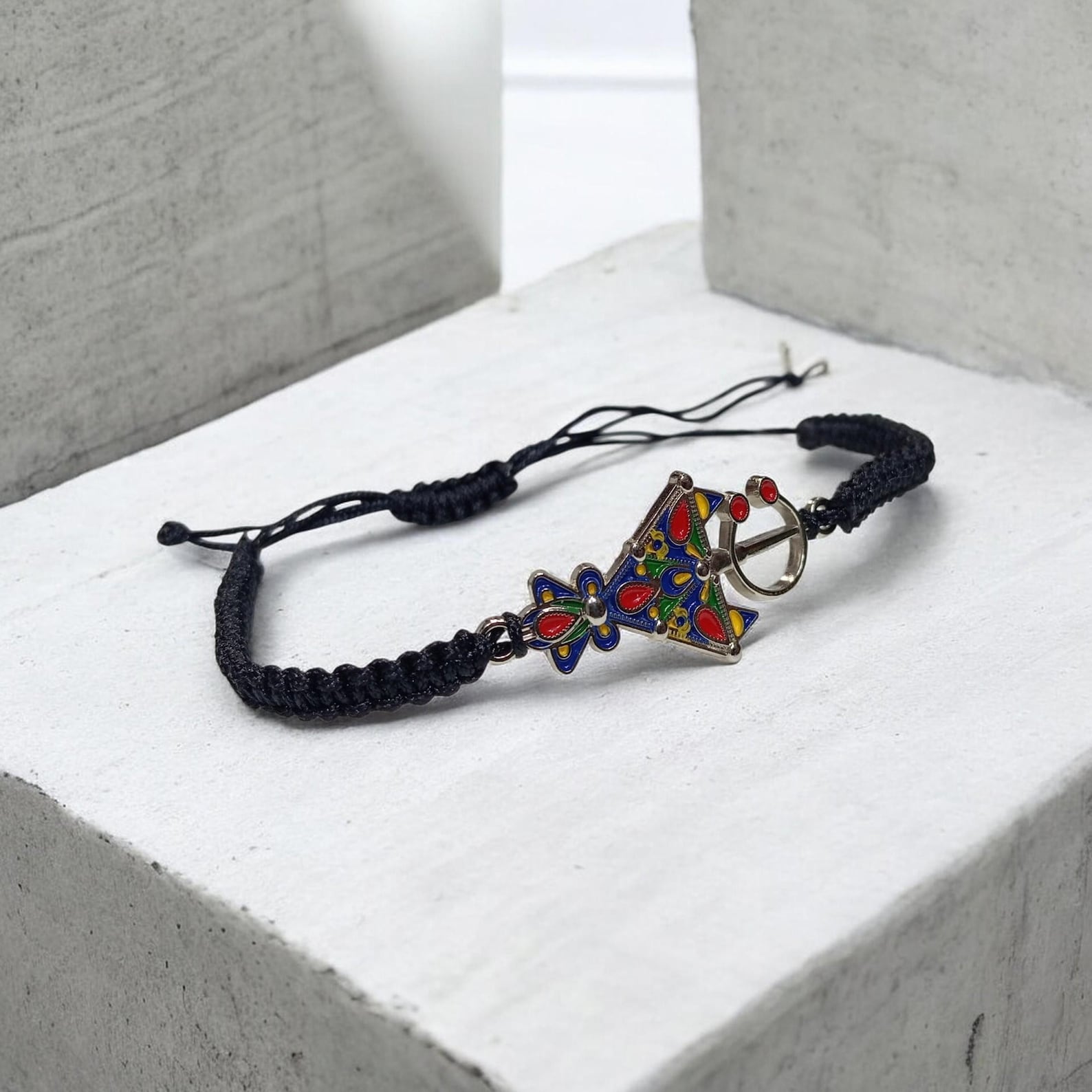 Amazigh Traditional Tazerzit Colorful Enamel Fibula Cord Bracelet