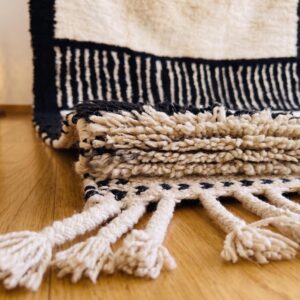 Custom Amazigh Berber Black and Ivory Wool Living Room Rug