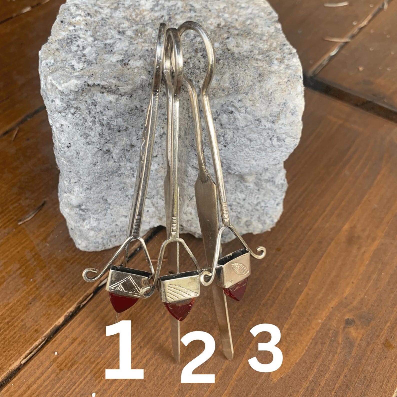 Berber Handmade Tuareg Engraved Metal Red Stone Bookmark