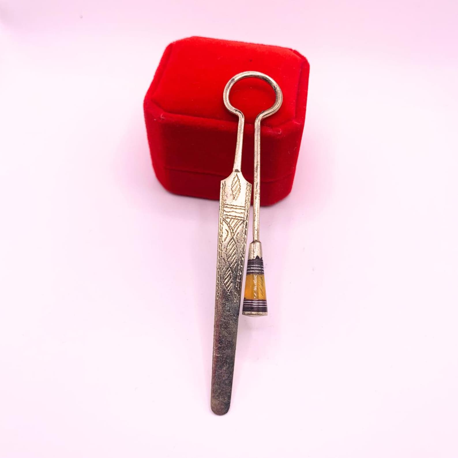 Berber Tuareg Hand-Engraved Metal Round Yellow Glass Vintage Bookmark