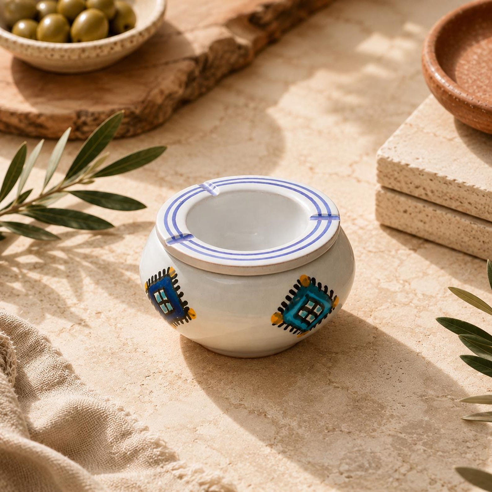 Berber Ceramic Ashtray Clay Pottery Geometric Patterns Oil