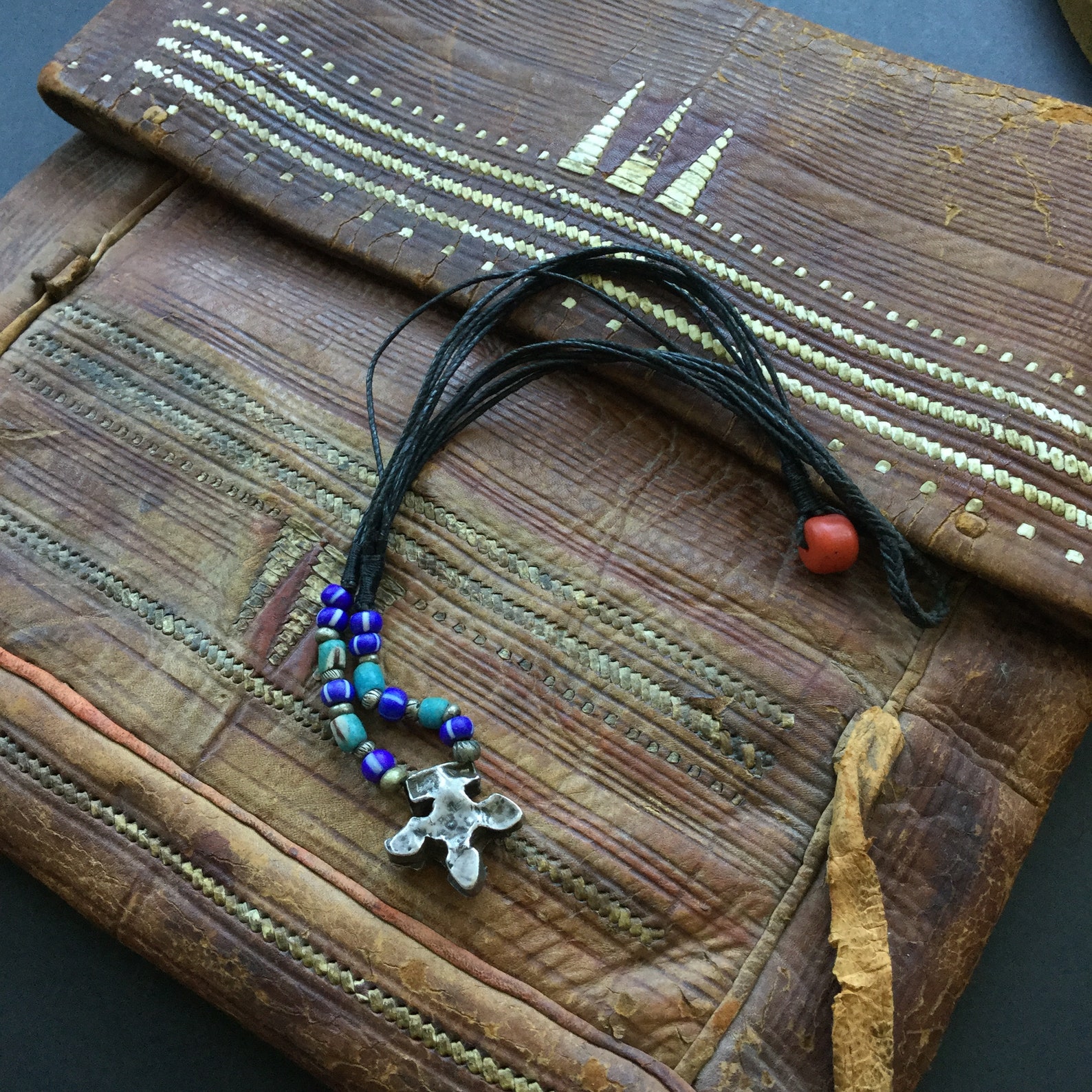 Berber Mauritanian Cross Silver Bead Amulet Necklace Jewelry