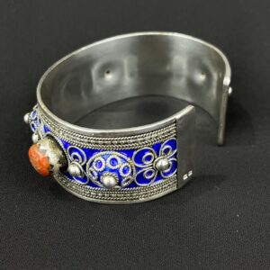 Berber Silver Handmade Jewelry Coral Stone Cuff Bracelet