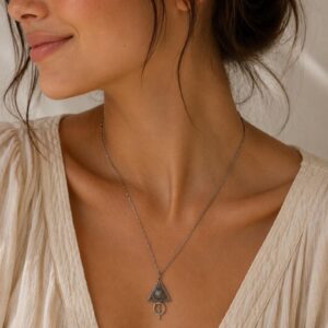 Berber Inspired Silver Pendant Tribal Style Necklace with Design