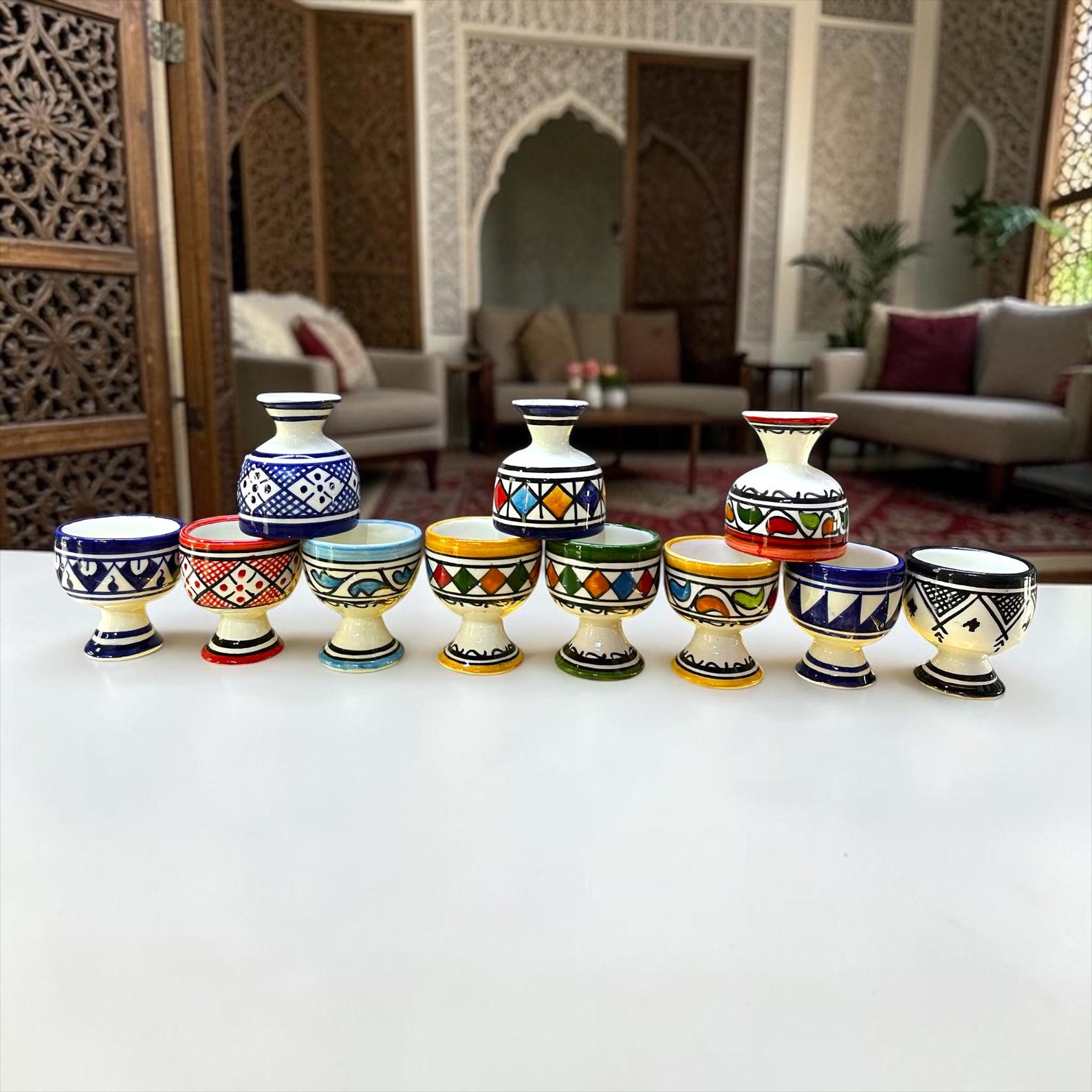 Amazigh Handmade Ceramic Egg Cups Set Hand Mug