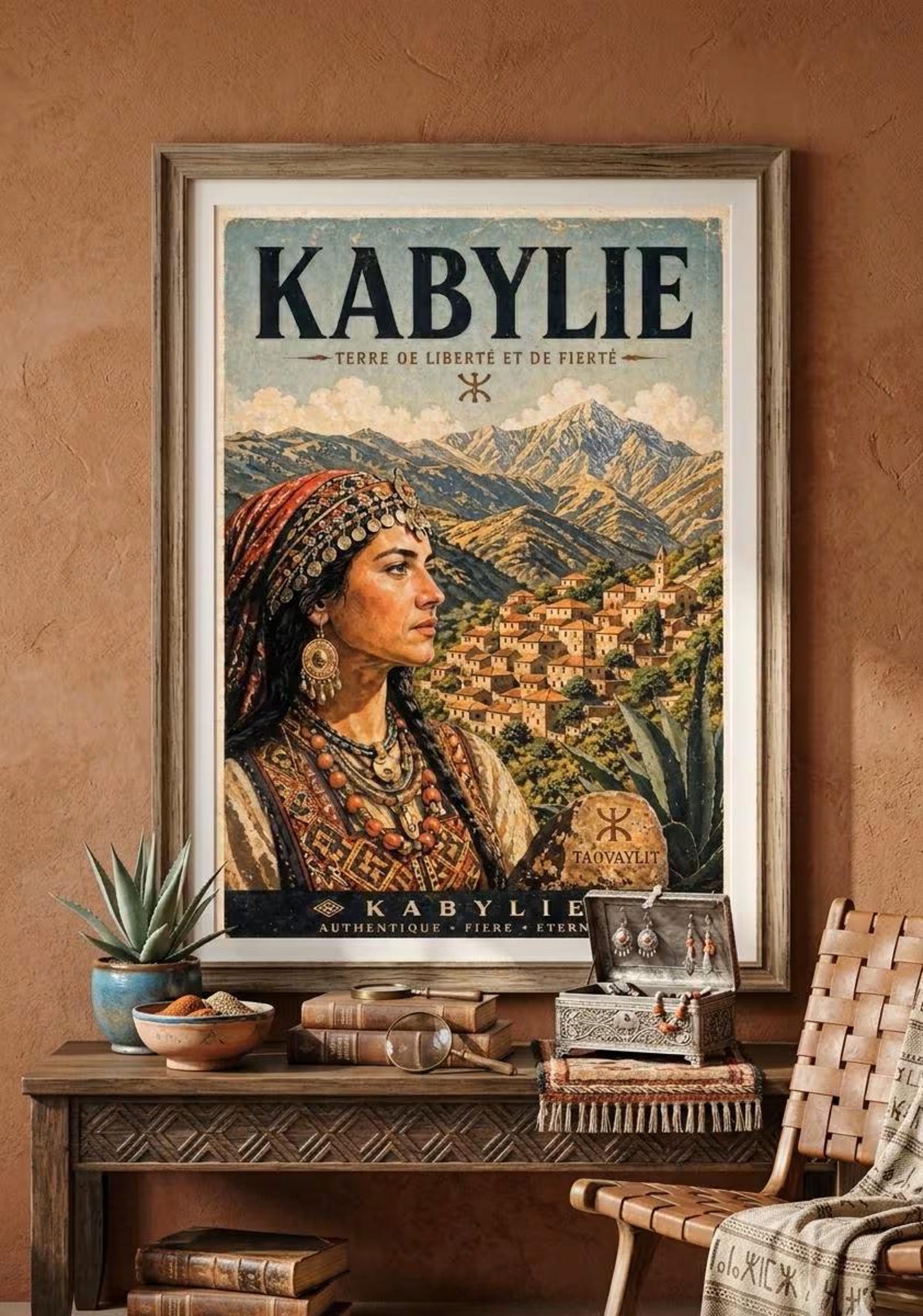 Vintage Kabyle Berber Travel Poster Amazigh Algeria Wall Art