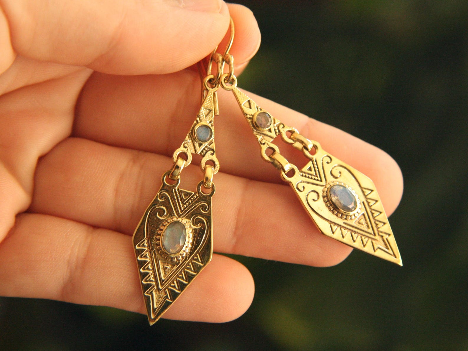 Berber Tuareg Labradorite or Garnet Gemstone Boho Earrings