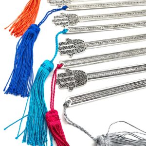 Amazigh Handmade Silver-Tone Hamsa Metal Bookmark with Silk Tassel