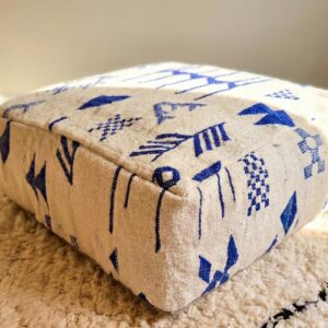 Berber Kilim Square Cover Blue Wool Floor Pouf
