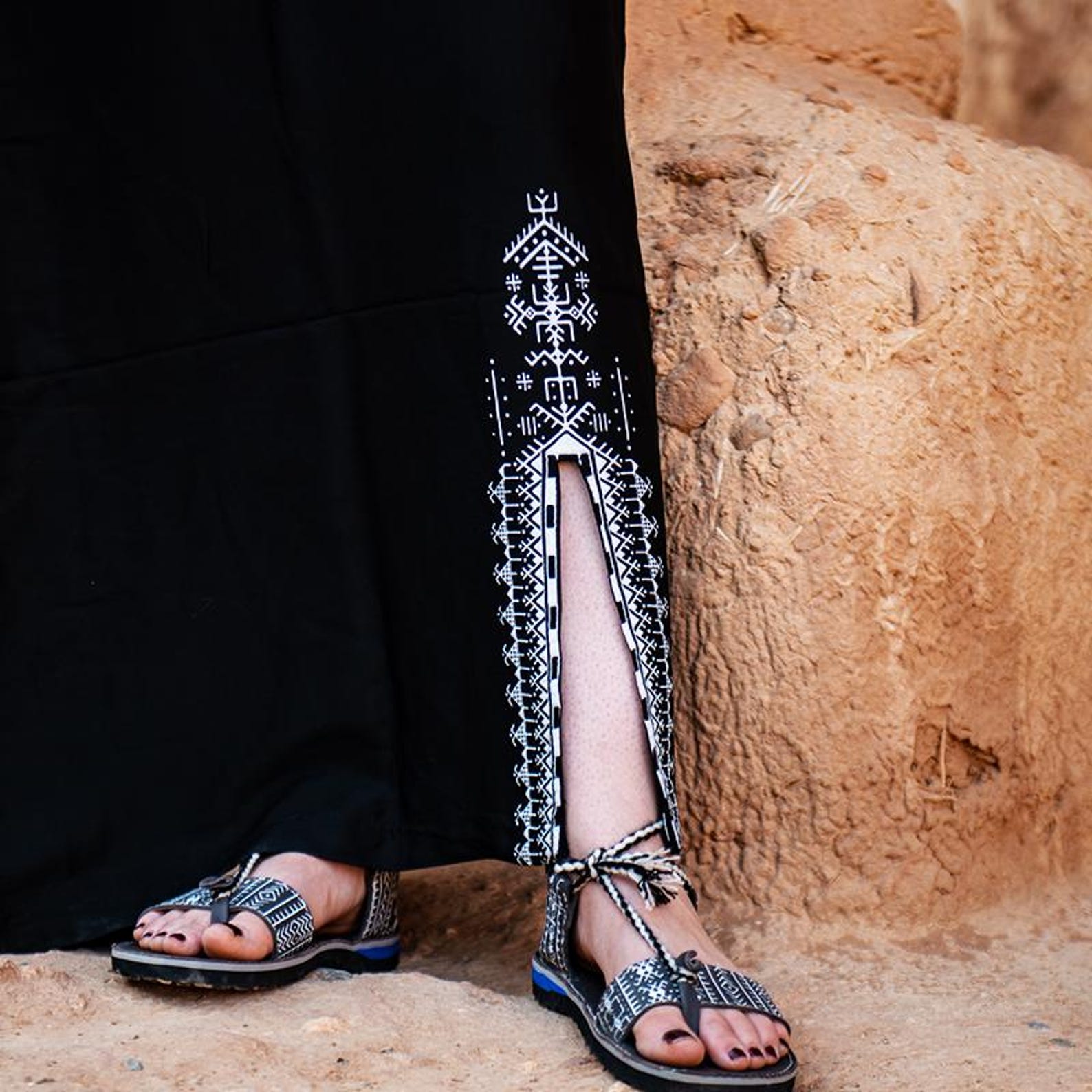Berber Maxi Dress Handmade Screen Printed Symbol Kaftan